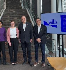 Left to right: Lalitha Venkataramanan, scientific advisor and SLB research center manager; Kelly Gavin, MIT.nano consortium manager; Vladimir Bulović, MIT.nano director and the Fariborz Maseeh (1990) Professor of Emerging Technologies at MIT; and Smaine Zeroug, research director and SLB ambassador to MIT.