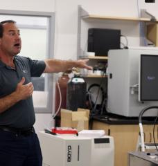 Rusty Towell, Director of NEXT Lab and professor of Engineering and Physics at Abilene Christian University, talks during a tour of Dillard Science and Engineering Research Center, on Thursday, Sept. 26, 2024, at Dillard Science and Engineering Research Center in Abilene